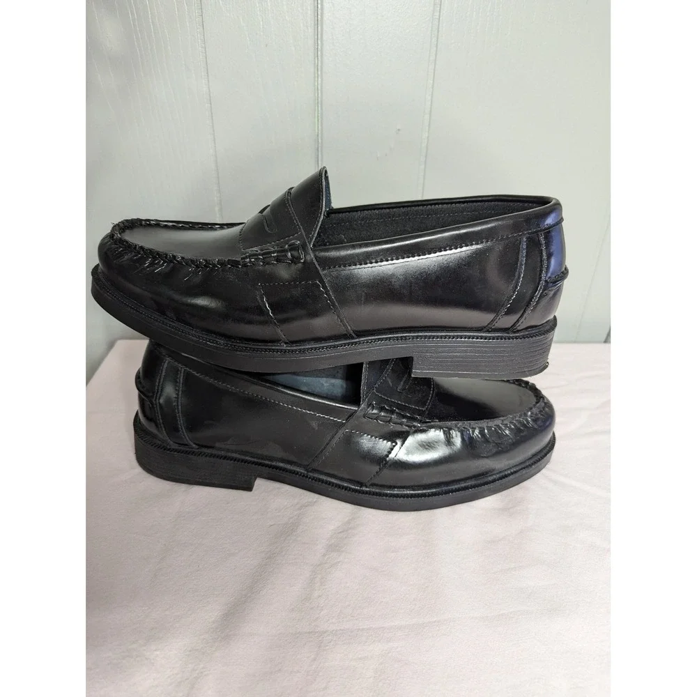 Nunn Bush mens loafers shiny black dress slide on shoes 12W leather uppers 85538